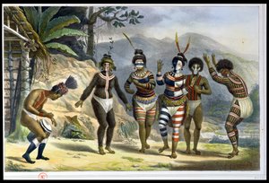 Índios que dançam na Missão de San José, de "Viagem pitoresca e histórica no Brasil", gravada por Charles Etienne Pierre Motte (1785-1836), publicada em 1839